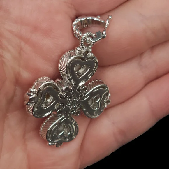 Judith Ripka 925 SS Pink Quartz Smokey Quartz CZ Maltese Cross Pendant/ Necklace - Picture 10 of 10